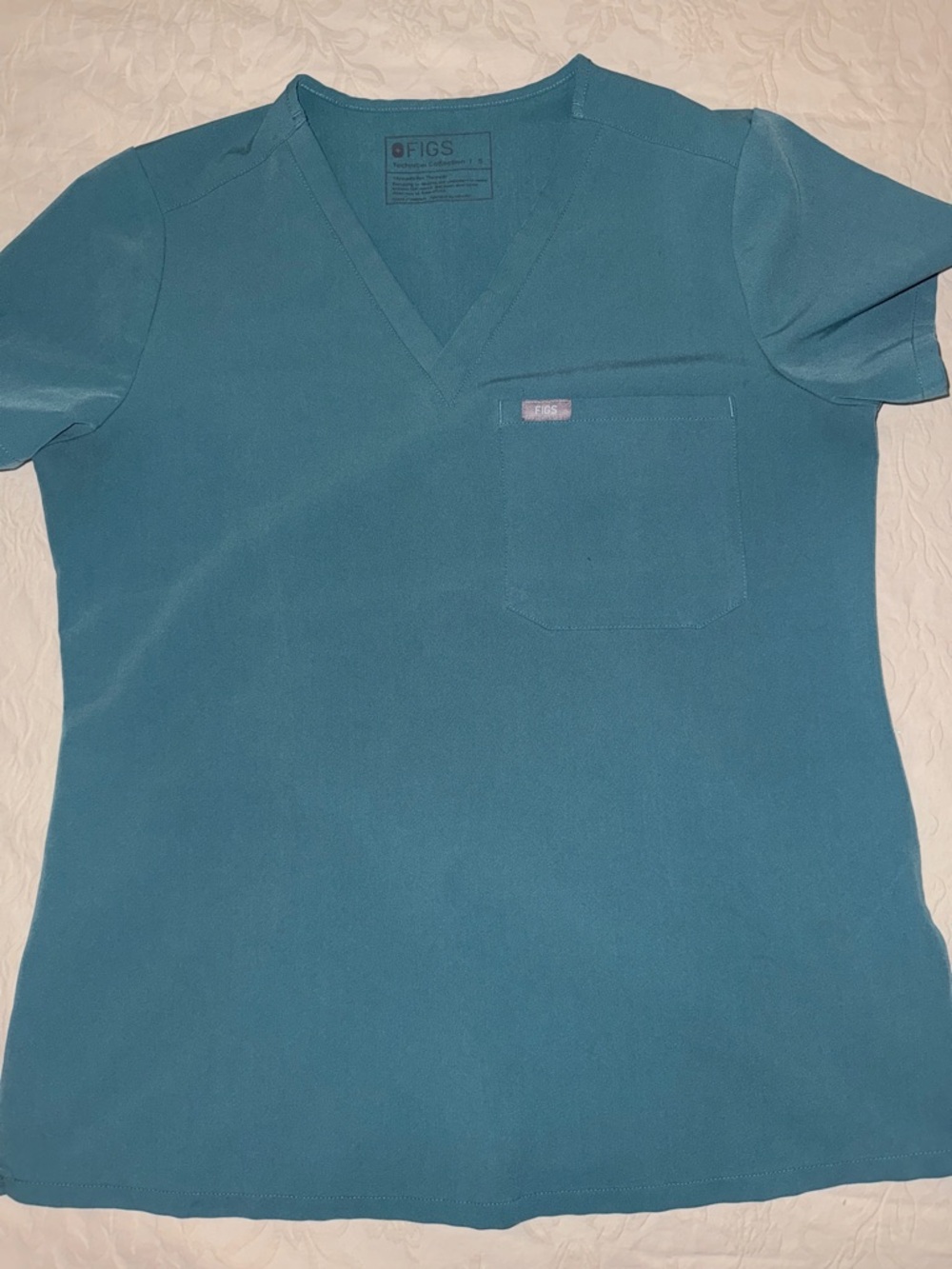 Figs Teal V-Neck Medical Scrub Top with Chest Pocket